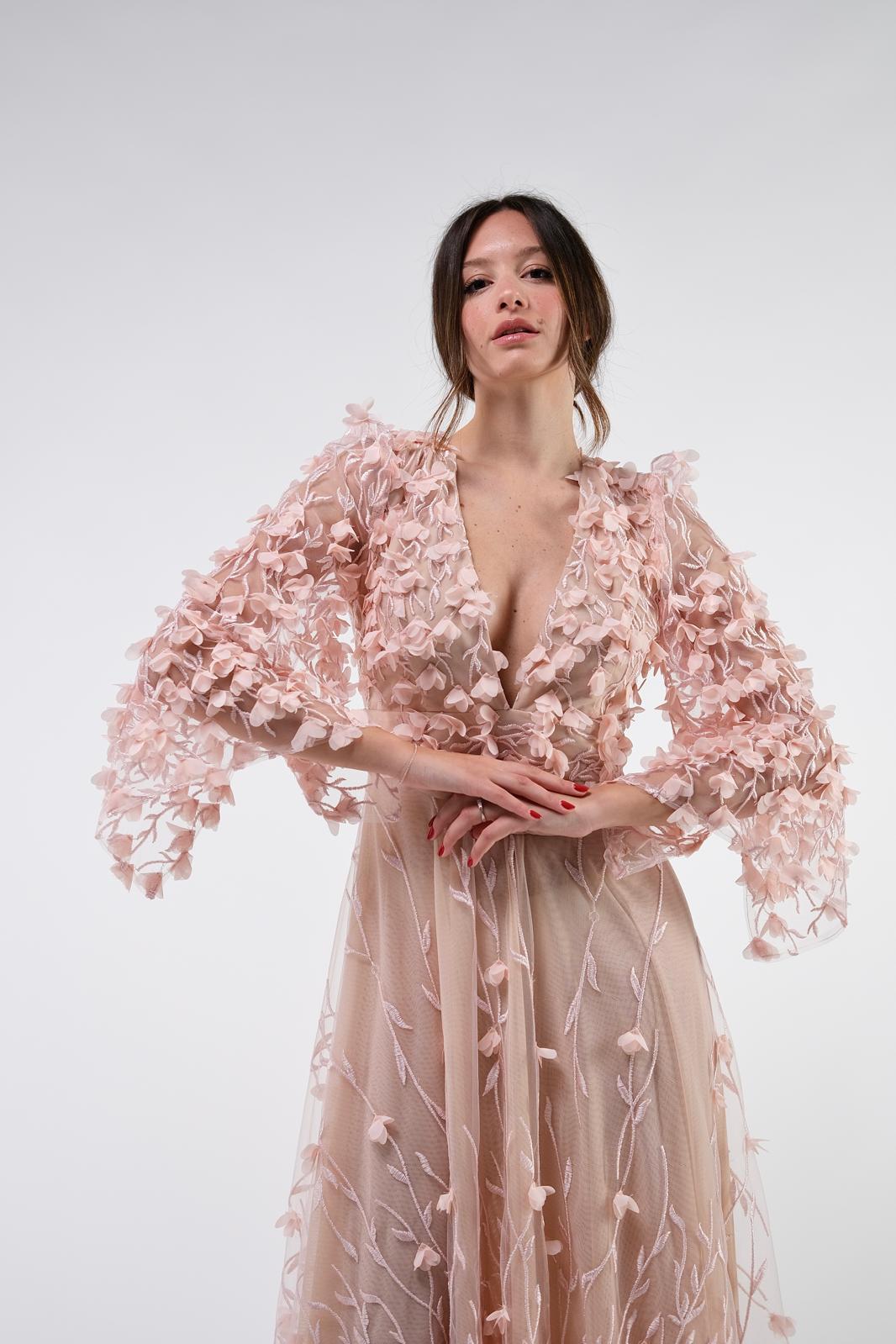 Abito Cerimonia Vestito Lungo Con I Fiori Tulle Vestito Rosa Con